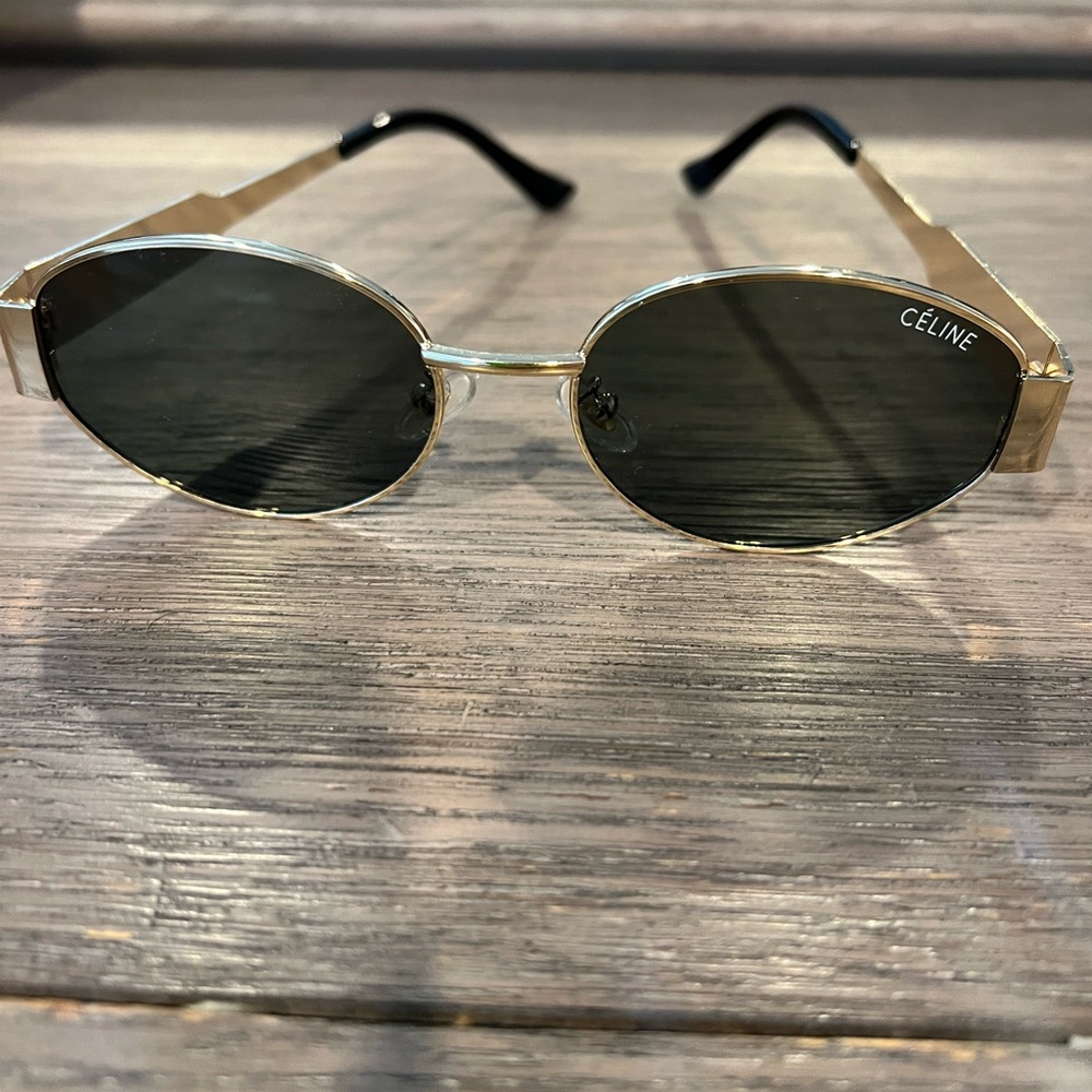 Celine Gold Frame Black Lens Oval Sunglasses